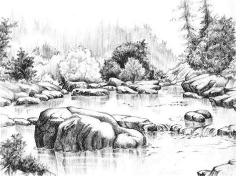 River Landscape Landscape Pencil Drawings Landscape Sketch