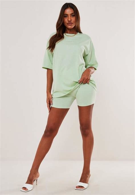 Missguided Green Oversized T Shirt And Biker Short Co Ord Set Shopstyle