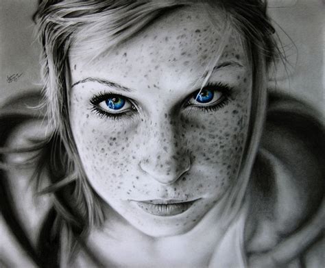 Girl With Freckles Pencil Portrait Drawing Realistic Pencil Drawings
