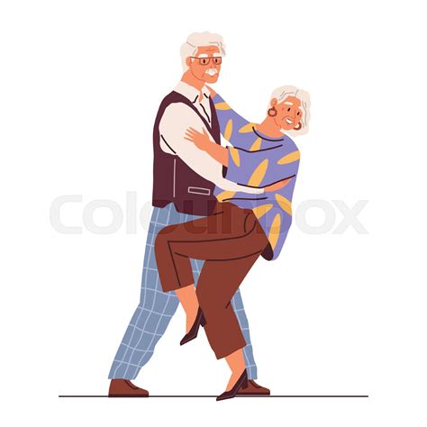 Old Couple Dance Vector Illustration Man And Woman Hold Hands And