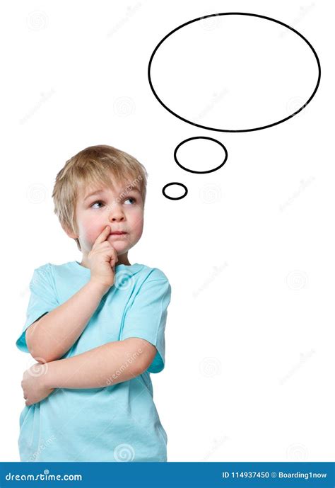 Child Kid Little Boy Think Thinking Daydreaming Speech Bubble Co Stock