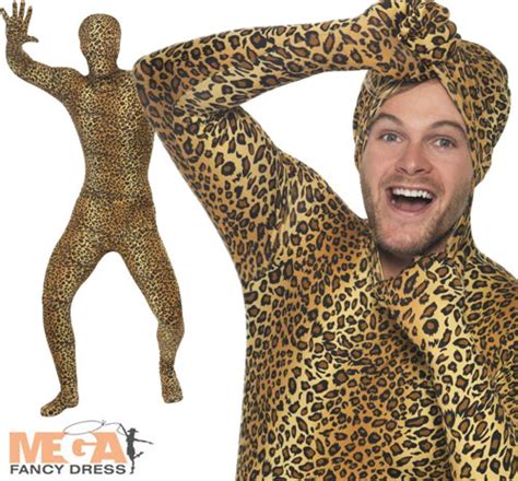 Leopard Print Second Skin Animal Bodysuit Mens Fancy Dress Unisex Adult