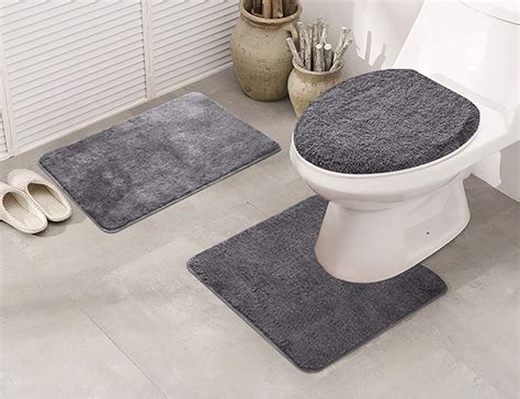 3pc Solid Non Slip Soft Bath Rug Set For Bathroom U Shaped