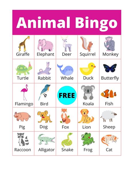 Printable Large Bingo Cards With Animalsbingo Game Bundle To Etsy