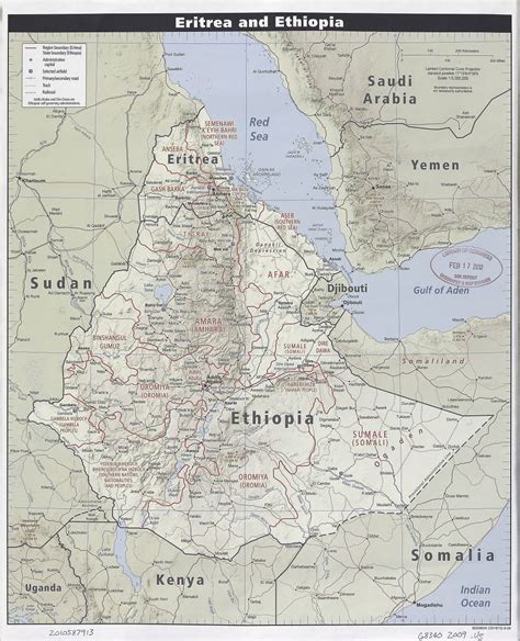 Large Scale Political And Administrative Map Of Eritrea And Ethiopia With Relief Roads
