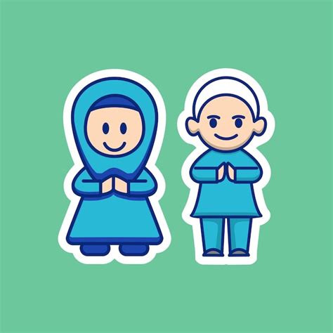 Premium Vector Cute Muslim Couple Cartoon