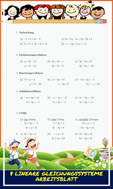 8 Lineare Gleichungssysteme Arbeitsblatt Mathe Arbeitsblätter