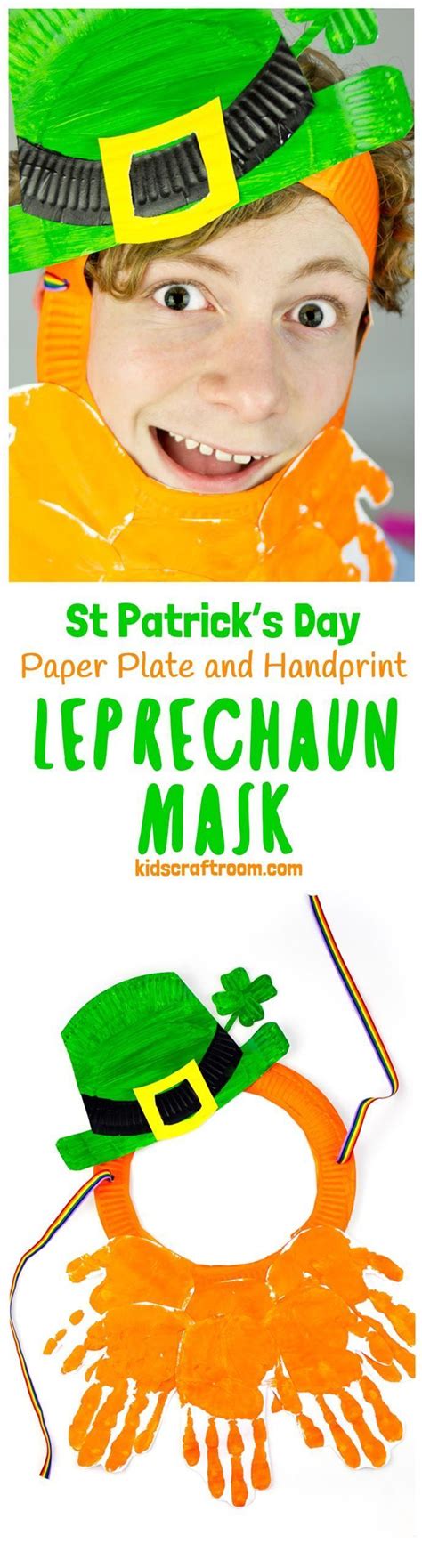 Paper Plate And Handprint Leprechaun Mask St Patricks Day Crafts For Kids St Patricks Day
