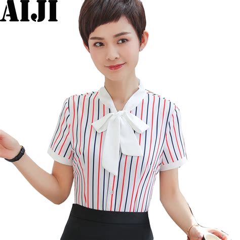 2018 Summer Striped Tops Women Fashion Ladies Short Sleeve Shirts Casual Chiffon Blouse Work