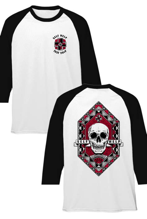 Skull Raglan Whiteblack T Shirts Self Help Festival T Shirts
