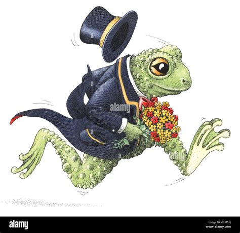 Running Frog In Suit Stock Photo Alamy