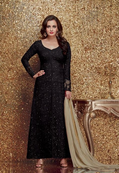 Buy Dia Mirza Black Color Georgette Designer Party Wear Suit In Uk Usa