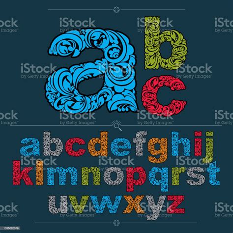 Floral Font Handdrawn Vector Lowercase Alphabet Letters Decorated With