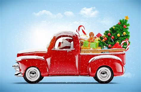 Hd Wallpaper Santa Claus Has Come To Town Red Pickup Truck Decor Holidays Wallpaper Flare