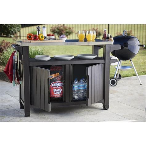 Keter Unity Xl 78 Gal Grill Serving Prep Station Cart With Patio Storage 229369 The Home