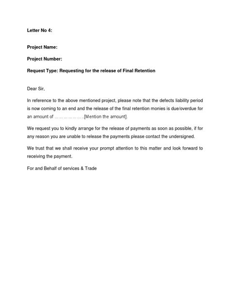 Letter No 4 Requesting Final Retention
