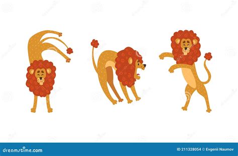 Cute Lion In Different Poses Set Funny African Humanized Animal