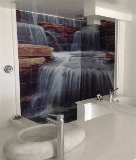 Custom made picture tile murals for your kitchen wall tile or bathroom tile project. Waterfall Shower Tile Murals | Tile By Design in 2020 ...