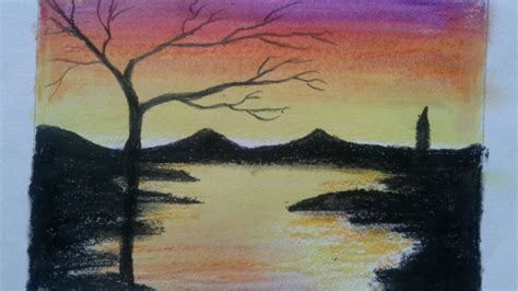 Original art colored pencil ink sunset landscape drawing matted. How to draw sunset with oil pastels and a 10B pencil.....evening scene / sunset scenery easy ...