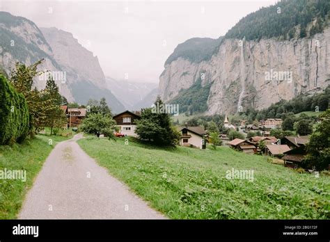 Swiss Mountain Village Lauterbrunnen Switzerland Swiss Street With
