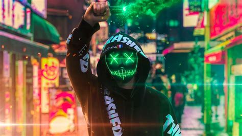 3840x2160 Neon Mask Guy With Green Smoke 4k Hd 4k Wallpapersimages