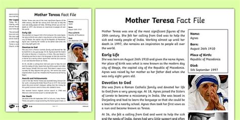 Mother Teresa Differentiated Fact File Teacher Made