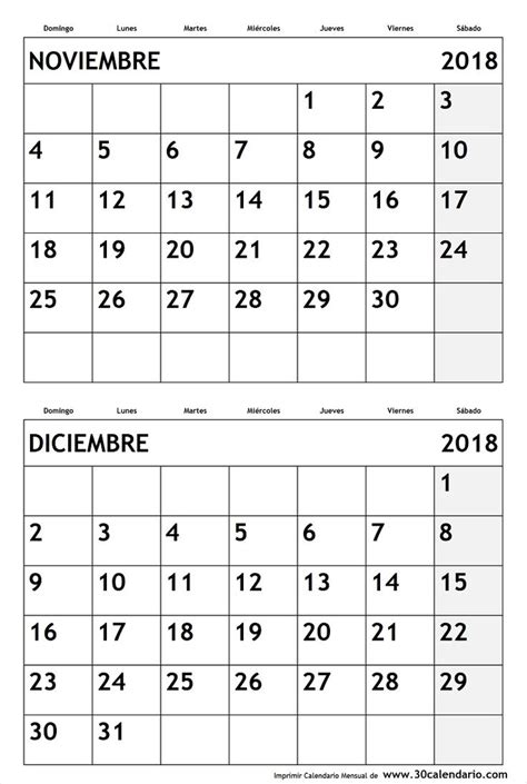 Calendario Noviembre Y Diciembre Anotador Imprimible