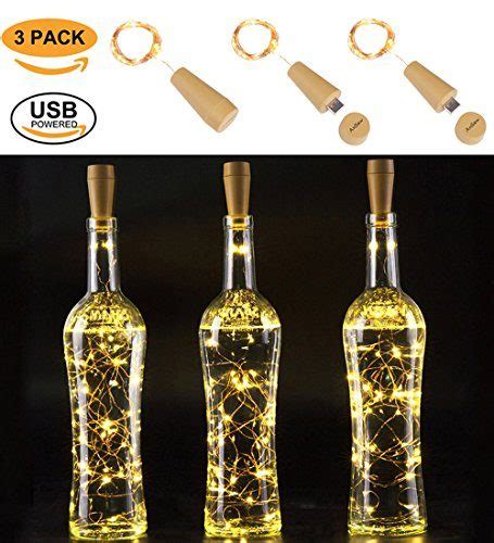 Rechargeable Wine Bottle String Lights Ansaw 3 Pack Usb Powered 20led