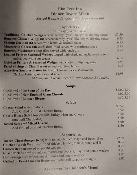 Elm Tree Inn Menu Mclean Ny