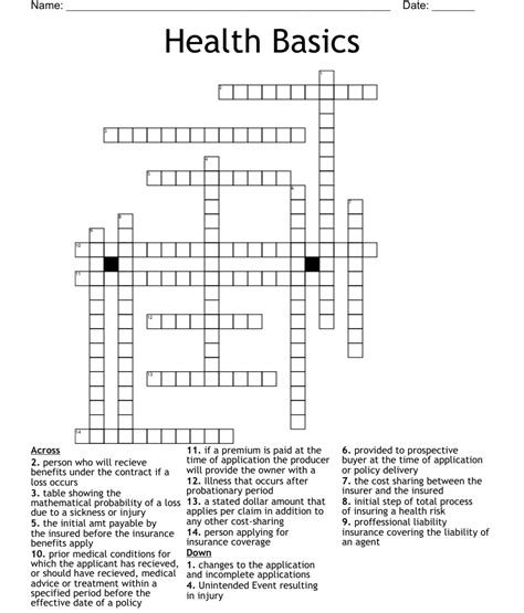 Health Basics Crossword Wordmint