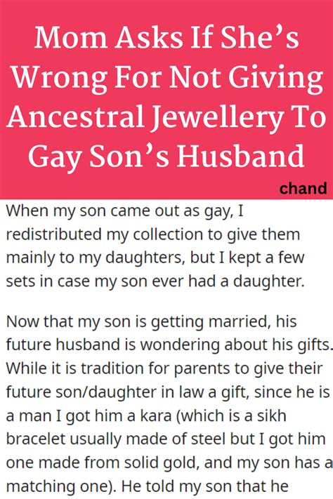 Mom Asks If Shes Wrong For Not Giving Ancestral Jewellery To Gay Sons