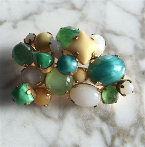 Vintage Fruit Salad Brooch Colored Stone Brooch Green Yellow Fruit
