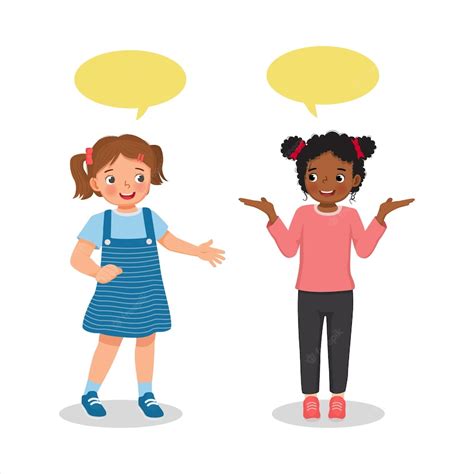 Premium Vector Two Cute Kids Little Girls Talking Each Other With