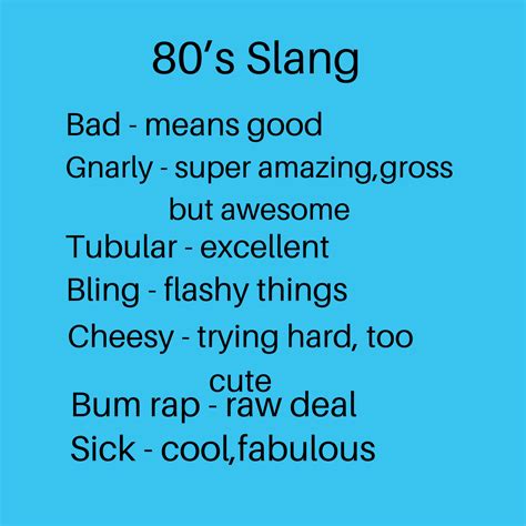 1980s Slang Sayings Slang Words 80s Theme Party Slang