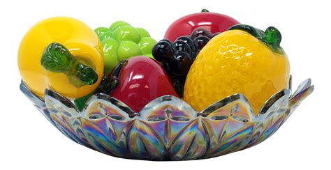 Italian Murano Glass Fruit With Carnival Glass Bowl Set Of 8 On