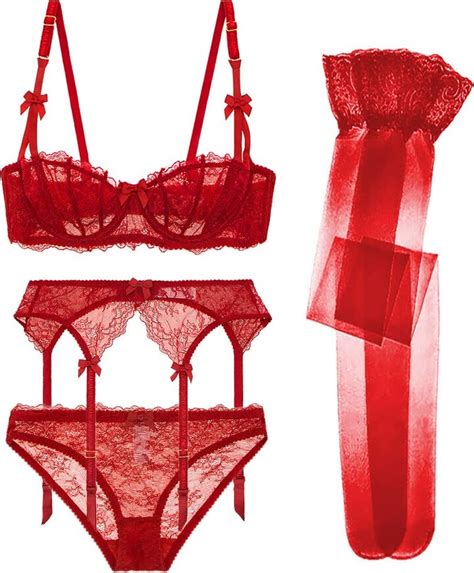 Sexy Code 1701 4 Piece Women Lace Lingerie Set With Garter Belts And