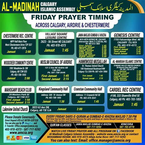 Calgary Friday Prayer Times And Locations
