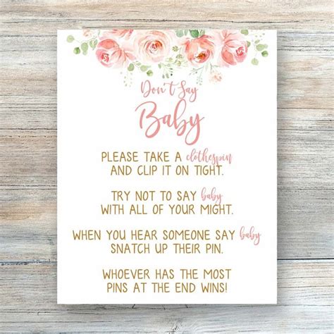Dont Say Baby Sign Printable Floral Baby Shower Games Etsy