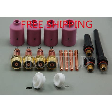 TIG Torches 17Pcs TIG Welding Consumables Accessories Gas Lens Kit For