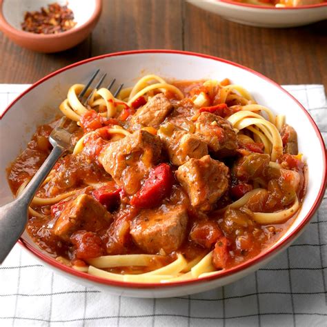 Slow cooker pork stew has tender chunks of meat and complementing vegetables in a flavorful broth! Tuscan Pork Stew Recipe | Taste of Home