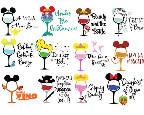 Disney Wine Glass Svg Mickey Wine Bundle Disney Princess Wine Etsy