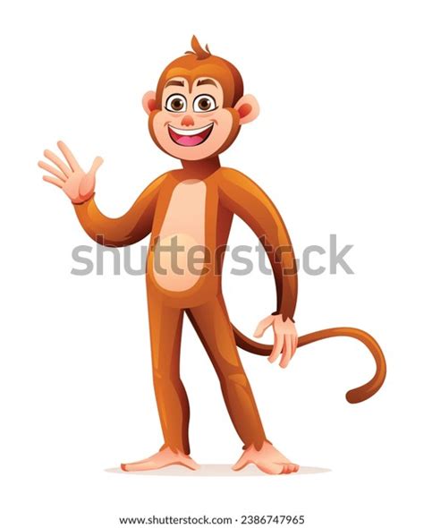 Cute Monkey Waving Hand Vector Cartoon Stock Vector Royalty Free