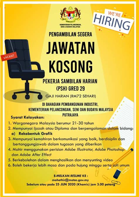 Maybe you would like to learn more about one of these? Jawatan Kosong Terkini di Kementerian Pelancongan, Seni ...