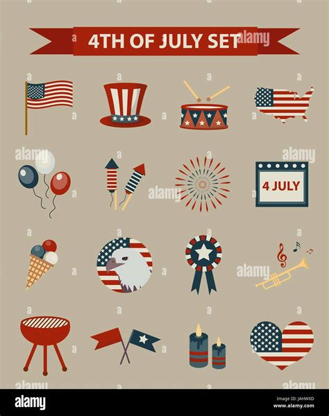 Vintage Style Set Of Patriotic Icons Independence Day Of America July