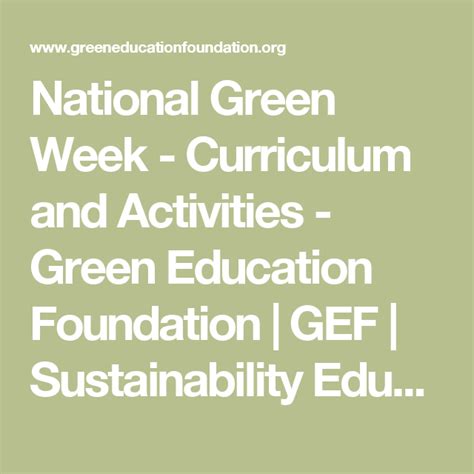 National Green Week Curriculum And Activities Green Education