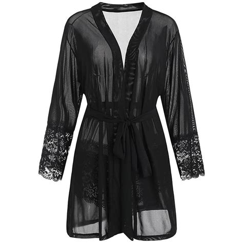 Plusmiss Plus Size Black Sexy Erotic Lingerie Sleepwear Robe Women Vintage Nightgown Lace Night