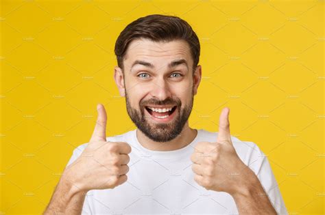 Happy Man Giving Thumbs Up Sign People Images ~ Creative Market