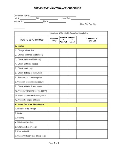 Log entries (rows) include a column for the date, description, price, status, an whether it's preventative maintenance y/n. Preventive Maintenance Checklist - How to create a ...