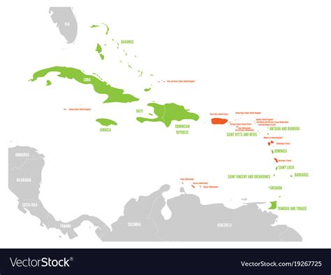 Political Map Of Caribbean Green Highlighted Vector Image
