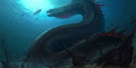 449333 Creature Serpent Sea Underwater Fantasy Art Kan Liu Dark